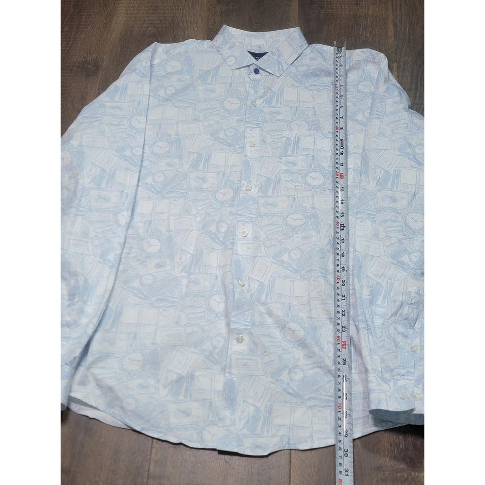 Peter England Mens 3XL SlimFit Novelty Office Print Button Down Shirt Blue White